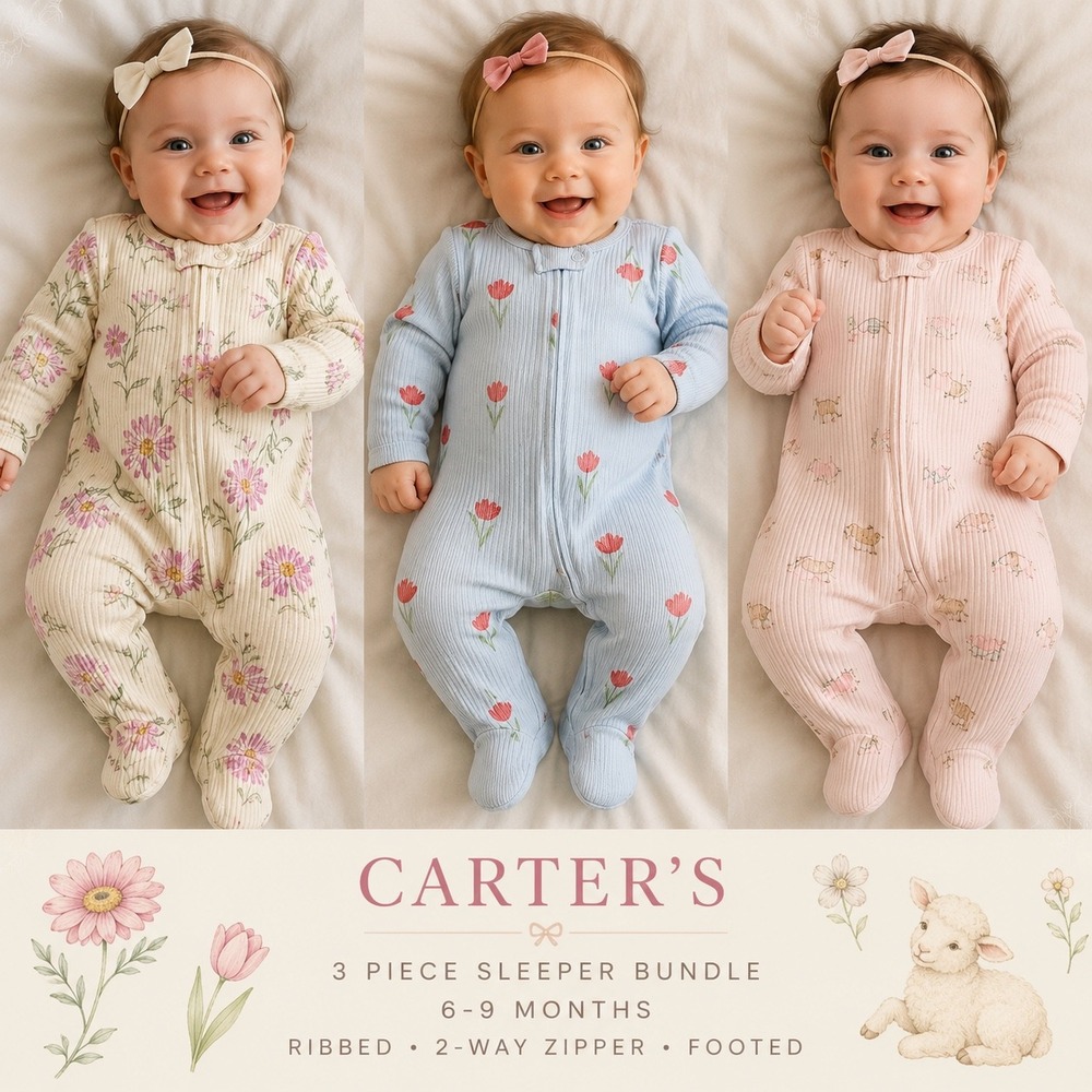 Carter's 3 Piece Sleeper Bundle Multicolor Girl 6-9 Months Ribbed Footed Pajamas